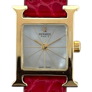 エルメス HERMES Hウォッチ ミニ ホワイトシェル HH1.185 ホワイト K18YG 腕時計 レディース 中古