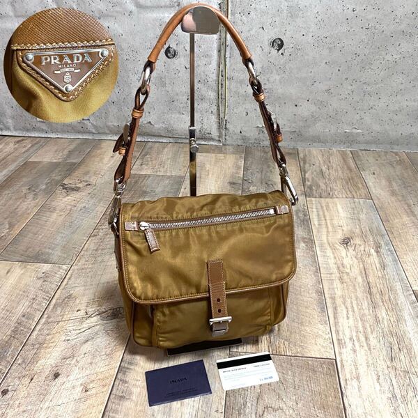 本物 PRADA プラダ テスートナイロン ワンショルダーバッグ トートバッグ 三角ロゴ ブラウン ハンドバッグ ヴィンテージ レディース メンズ