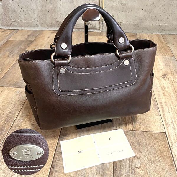 本物☆CELINE セリーヌ マカダム レザーバッグ ハンドバッグ ブギーバッグ ダークブラウン トートバッグ ヴィンテージ オールド レディース