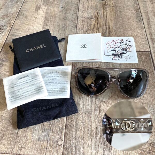 本物 CHANEL シャネル ロゴ ココマーク サングラス クリア ダークグレー 眼鏡 メガネ アイウェア ヴィンテージ オールド レディース メンズ