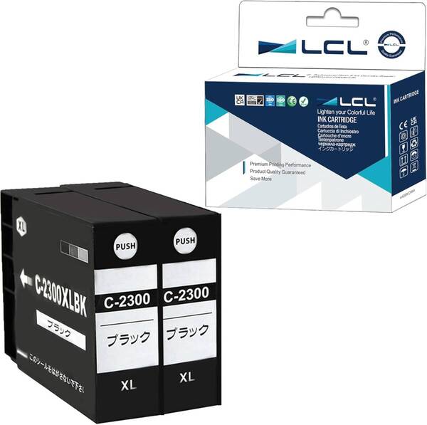 LCL Canon用 キャノン用 PGI-2300XL PGI-2300XLBK 顔料 増量 (2パック ブラック) 互換インクカートリッジ 【残量表示機能付