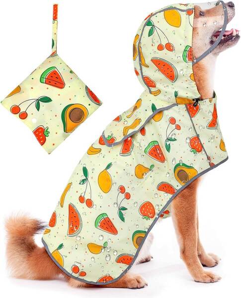 Ezierfy 犬用レインコート 調節可能な犬用レインジャケット フード付き 梅雨対策反射ペットスリッカーポンチョレインコート