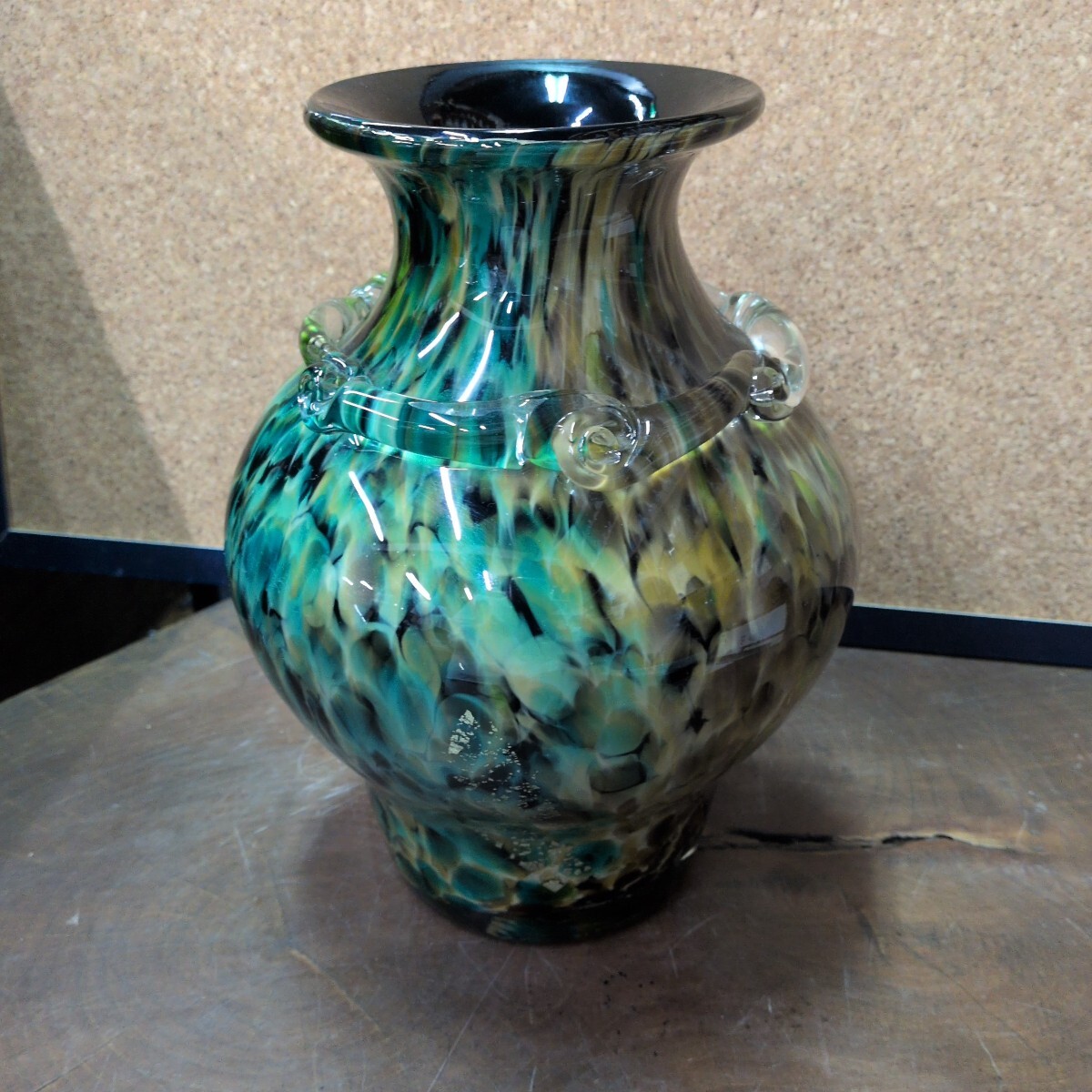 昭和レトロ KAMEI GLASS フラワーベース　花瓶 カメイガラスのフラワーベースI/緑/丸/昭和レトロ/花瓶 | 骨董