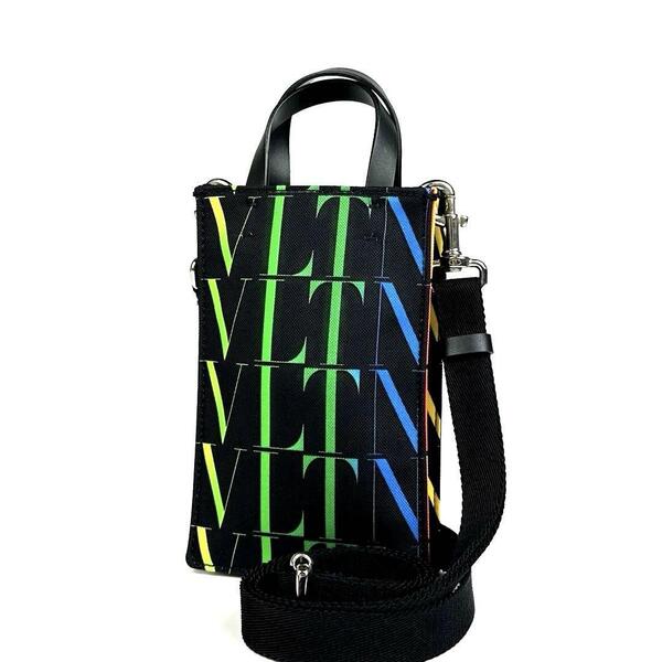 【極美品】VALENTINO GARAVANI ヴァレンティノ ショルダーバッグ 2way VLTN タイムズシリーズ ハンドバッグ キャンバス レザー 黒 ブラック