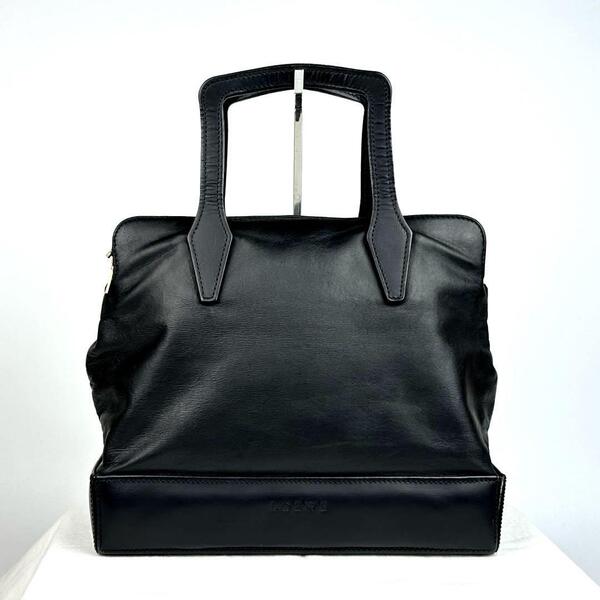人気●LOEWE ロエベ ハンドバッグ ロゴ型押し 裏地総柄 アナグラム ミニ トートバッグ ナッパレザー 黒色 ブラック フォーマル 男女兼用
