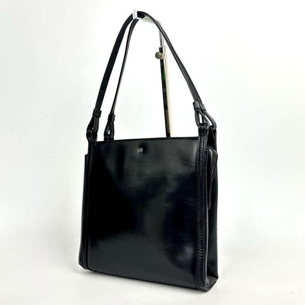 美品●希少●LOEWE ロエベ ハンドバッグ アナグラム ロゴ シルバー金具 肩掛け ミニ トートバッグ レザー 黒 ブラック フォーマル 男女兼用