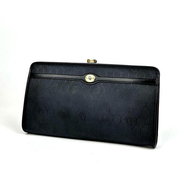【極美品】Christian Dior ディオール クラッチバッグ トロッター ハニカム 総柄 がま口 ハンドバッグ PVC レザー 黒 ブラック フォーマル