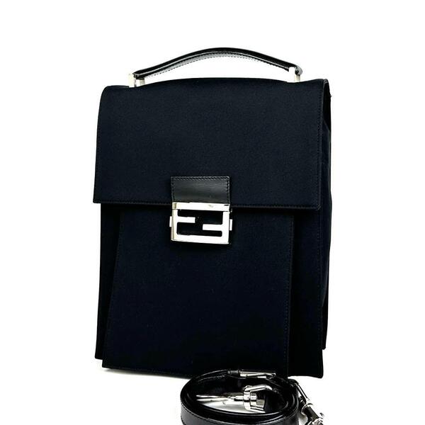 【美品】FENDI フェンディ ショルダーバッグ 2way FF シルバー金具 希少 ハンドバッグ ナイロンキャンバス レザー 黒色 ブラック 男女兼用