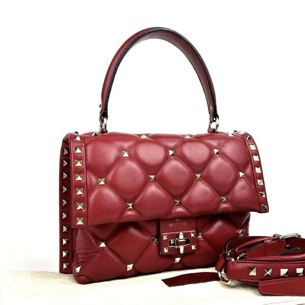 【極美品】VALENTINO GARAVANI バレンティノ ハンドバッグ ロック キャンディ スタッズ 2way ショルダーバッグ 斜め掛け レザー 赤 レッド