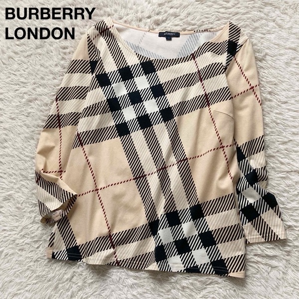 *バーバリーロンドン メガノバチェック 七分袖カットソー プルオーバー コットン ベージュ 三陽商会 2サイズ BURBERRY LONDON