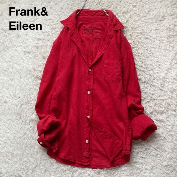 美品 フランクアンドアイリーン スキッパーシャツ コットンボイル 長袖 ロングスリーブ レッド 赤 アメリカ製 Frank&Eileen