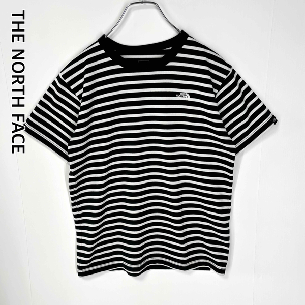 美品 ザ ノースフェイス 半袖Tシャツ ショートスリーブフルボーダーティー ロゴ刺繍 白黒 レディース Sサイズ THE NORTH FACE
