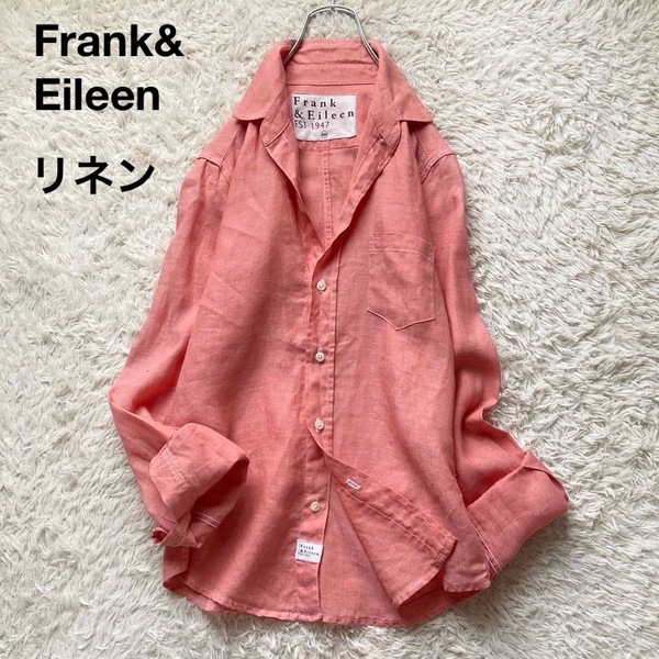 美品 フランクアンドアイリーン リネン100% スキッパーシャツ リネンシャツ 長袖 ロングスリーブ レッド系 バリー BARRY Frank&Eileen