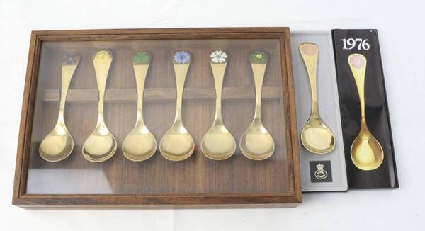 ジョージジェンセン Georg Jensen イヤースプーン 1976~1982年 スターリングシルバー 金メッキ 7本セット アンティーク