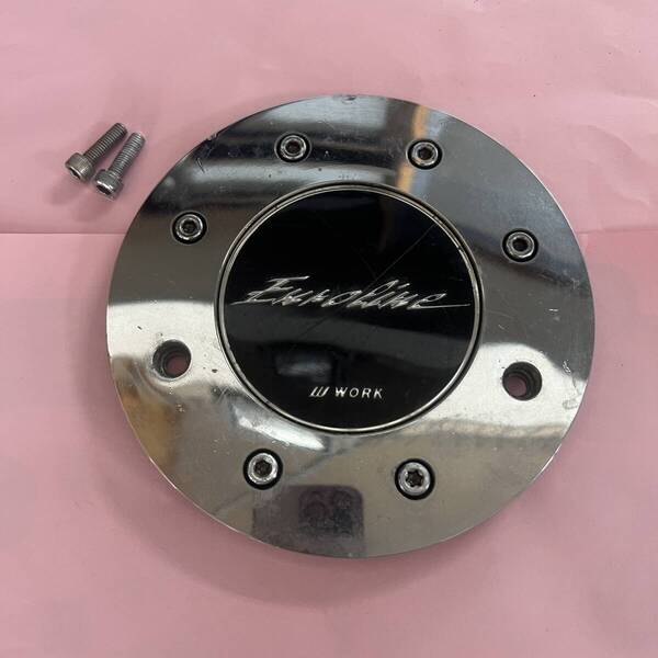 C153-9★メッキ★取り付けボルト付き!WORK EUROLINE/ユーロライン アルミホイール用センターキャップ中古1枚★外径161mm