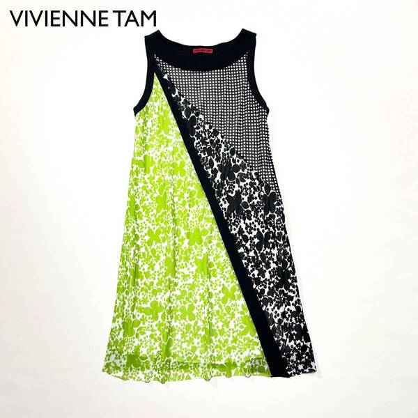 cf02 VIVIENNE TAM 切替プリントパワーネットワンピース ノースリーブワンピース ヴィヴィアンタム
