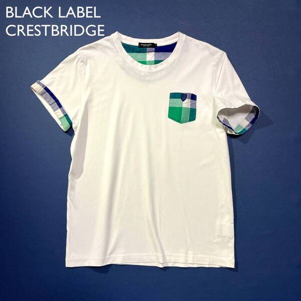 cD81 BLACK LABEL CRESTBRIDGE ポケットTシャツ 半袖 カットソー チェック柄 ロゴ刺繍入り