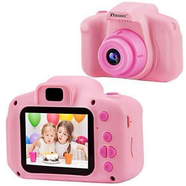 PROGRACE 子供用カメラ トイカメラ 写真 動画 連写 タイマー撮影 2.0インチ IPS画面 キッズカメラ USB充電 デ ピンク SDカード付