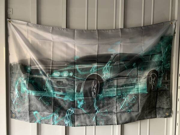 【送料込み】GT-R R34 日産 NISSAN 特大フラッグ 約90x150cm バナー タペストリー 旗 ガレージ装飾 バイク R32 R33