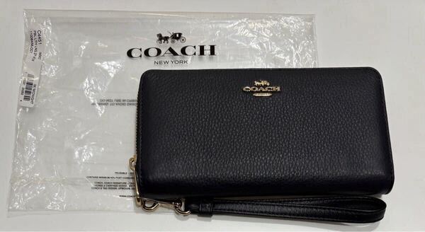 ◆新品未使用品◆ COACH コーチ 長財布 ロングジップ アラウンド ウォレット レディース シグネチャー ブラック ¥66,000円→¥15,000円