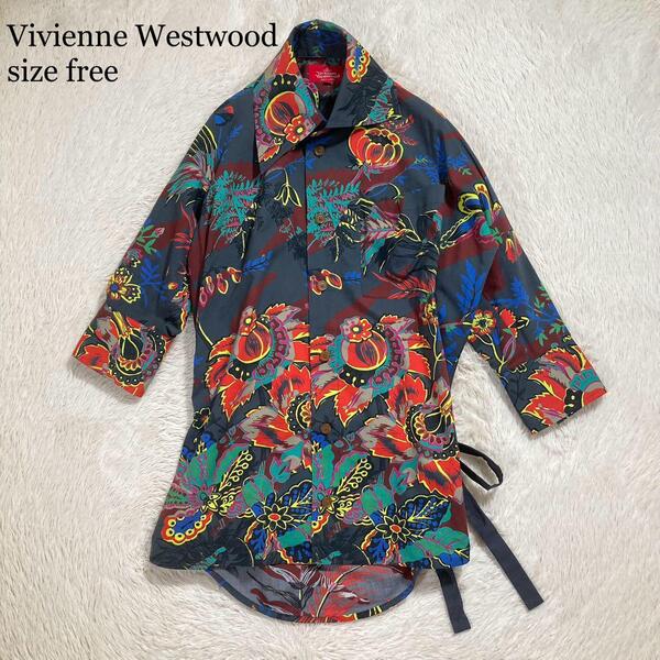 美品 Vivienne Westwood ヴィヴィアンウエストウッド 変形シャツ アシメ 花柄 コットン オーブロゴ
