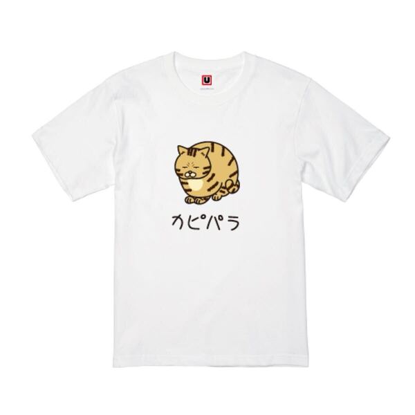 USOT うそT ねこ × カピパラ おもしろTシャツ 半袖Tシャツ かわいい パロディ WHITE 白 ホワイトTee ゆるい XL