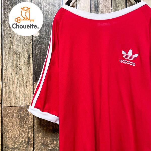 《人気カラー》アディダスオリジナルス adidas originals 赤☆Tシャツ M 刺繍ロゴ ビッグロゴ トレフォイル スリーストライプ レッド c4