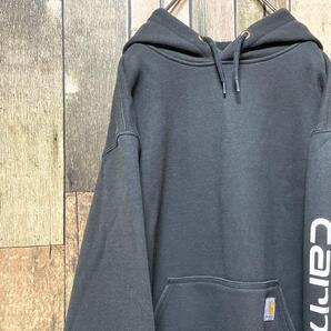 《激レア》カーハート Carhartt 黒☆プルオーバーパーカー S 刺繍ロゴ ビッグロゴ ビッグプリント スリーブロゴ ロゴタグ ブラック h293