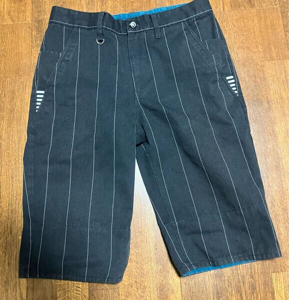 ワールド メンズハーフパンツ 黒 ストライプ ショートパンツ メンズ Mサイズ
