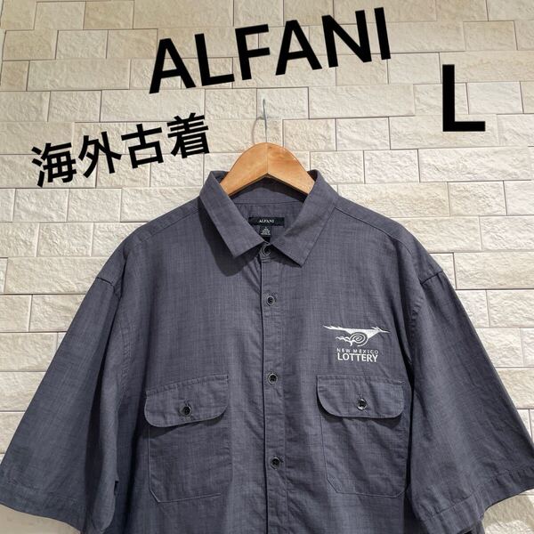 海外古着 ALFANI アルファニ 半袖ワークシャツ 半袖シャツ 古着 トップス シャツ サイズL 送料込み 送料無料 即決