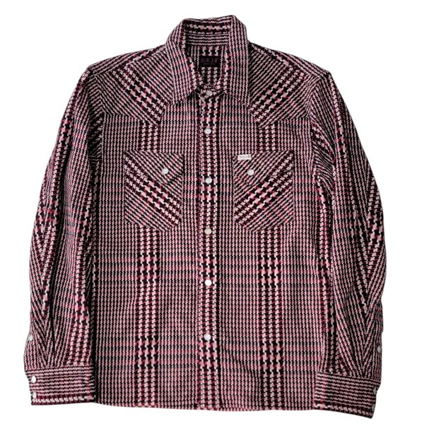 【 ほぼ未使用 】日本製 R.J.B フラットヘッド FLAT HEAD 折り柄 ネルシャツ 千鳥格子 ウエスタンシャツ 38 M 赤×黒