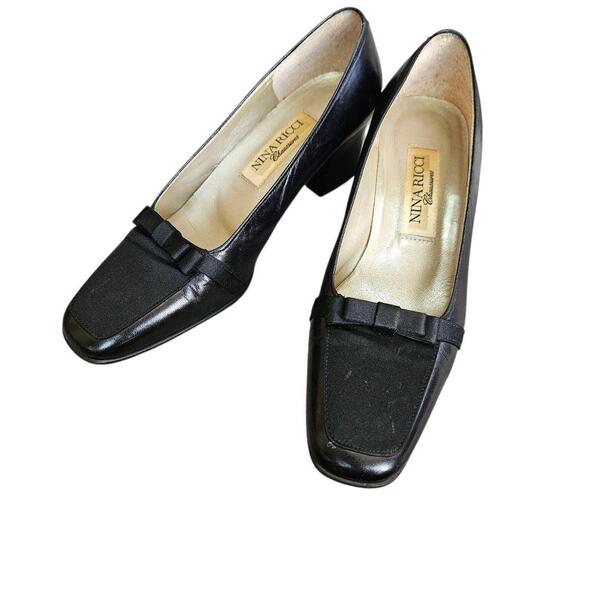 NINA RICCI ニナリッチ パンプス 黒 リボン 35 22.5cm