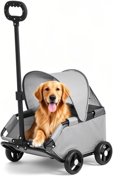 ペット用ベビーカー 折りたたみ式 犬用ベビーカー ペット運搬車 猫犬用 グレー