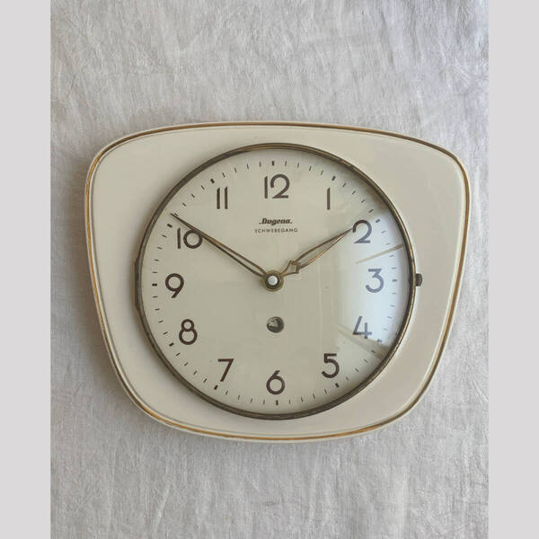 ドイツ 1940-60s Dougena 陶器 時計 壁掛け ウォール キッチン クロック ヴィンテージ フランス JAZ Kinzle 北欧 骨董 アンティーク