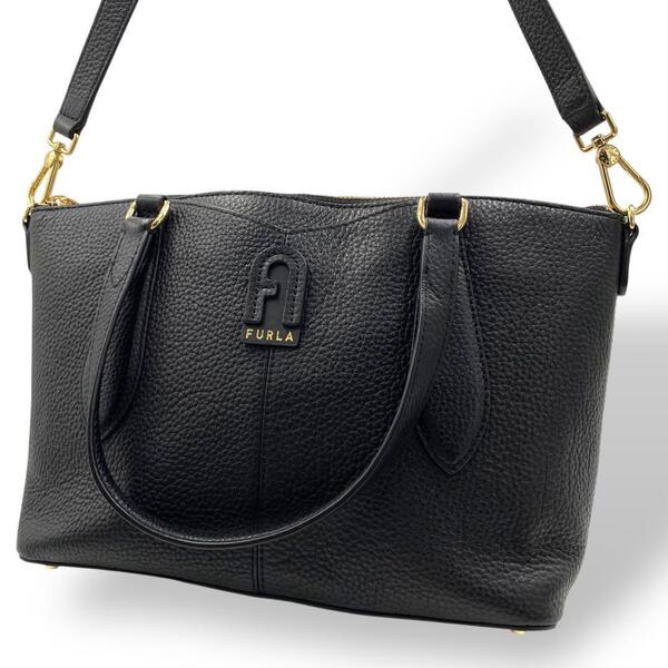 極美品 FURLA フルラ ハンドバッグ ショルダーバッグ 黒 ブラック レザー 2way