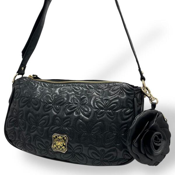 美品 ANNA SUI アナスイ ショルダーバッグ レザー 黒 ブラック