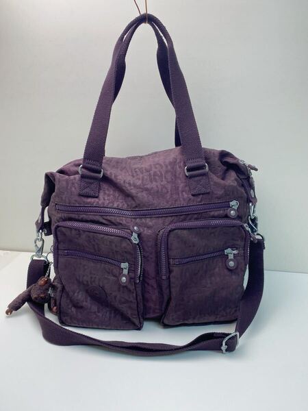 G071 キプリング KIPLING 2way ショルダーバッグ ハンドバッグ ナイロン ロゴ ゴリラチャーム 紫 大容量 キーリング