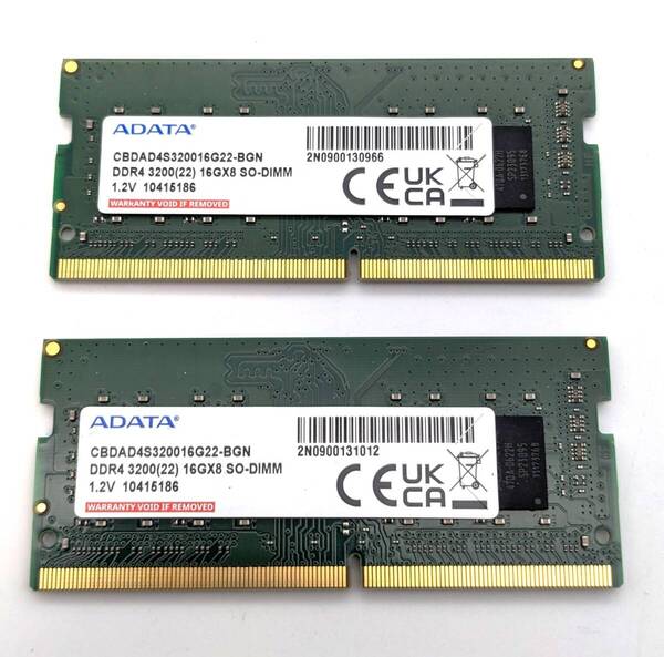 ADATA製 DDR4 PC4-3200 16GB×2枚セット 計32GB ノートPC・小型デスクトップ用メモリ PC4-25600
