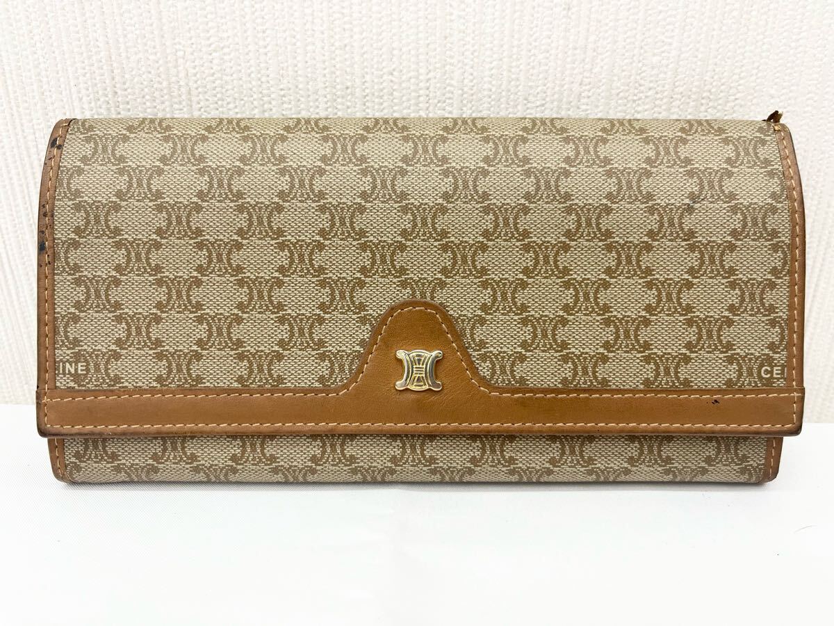 現行◆極美品◆CELINE 三つ折り財布 マカダム柄 トリオンフ ブラウン CELINE セリーヌ 三つ折り財布 トリオンフ ベージュ・ブラウン