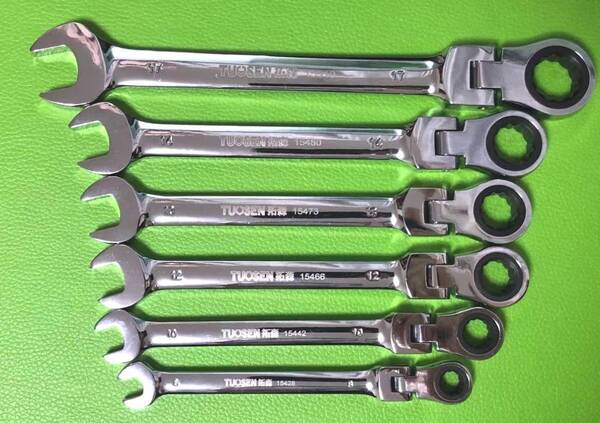 TS-100131首振り☆ラチェットレンチ&8、10、12、13、14、17mm ☆ 6本組 収納ポーチ付 72ギア