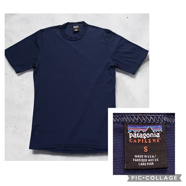 年代の割に美品 90s usa製 パタゴニア キャプリーン Tシャツ ネイビー NAVY 1999年 FA99 アメリカ製 Patagonia Capilene 無地 ビンテージ