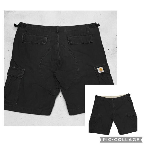 00s 良フェード カーハート リップストップ カーゴショーツ ブラック Y2K Carhartt ショートパンツ ハーフ Aviation Bermuda チュニジア製