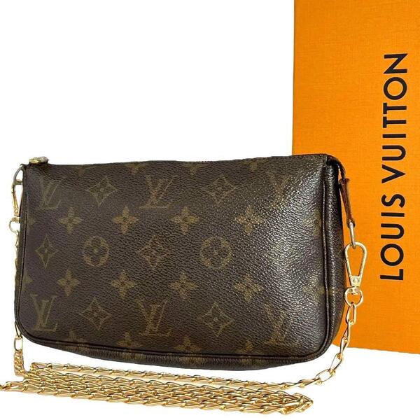 鑑定済☆ルイヴィトン LOUIS VUITTON アクセソワール モノグラム ポシェット アクセサリーポーチ ハンドバッグ ブラウン