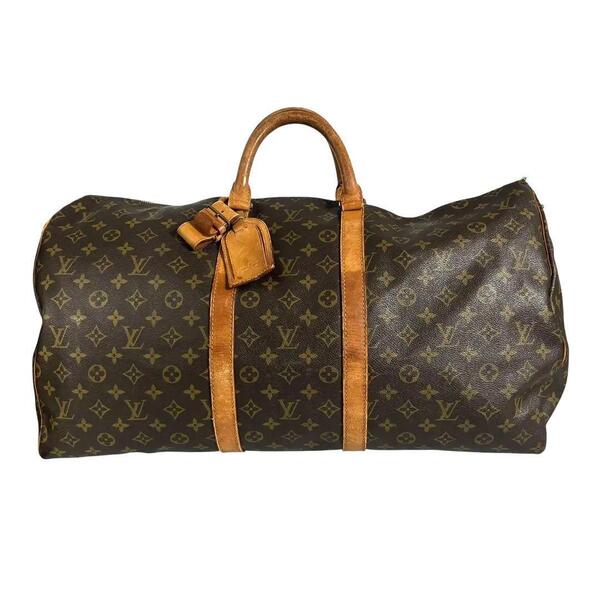 【ネームタグ】ルイヴィトン LOUIS VUITTON モノグラム キーポル55 ボストンバッグ ブラウン 茶 旅行用バッグ 正規品 鑑定済