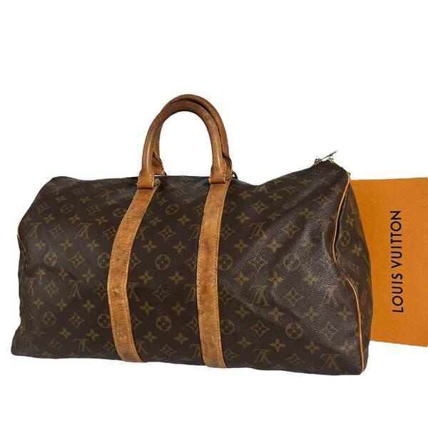 鑑定済☆ルイヴィトン LOUIS VUITTON モノグラム キーポル45 ボストンバッグ ブラウン 茶 茶色 旅行用バッグ 旅行かばん 正規品