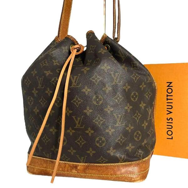 【鑑定済】ルイヴィトン LOUIS VUITTON モノグラム ノエ ショルダーバッグ ハンドバッグ ブラウン 茶 巾着