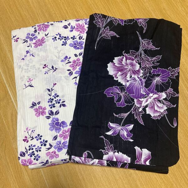 A 浴衣2枚セット 綿 黒地 白地 花柄 お祭り 花火大会 盆踊り 着物 和装 和物 和服 和風