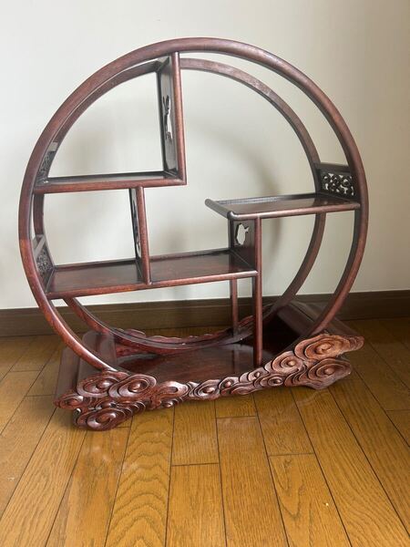 木製 飾り棚 飾棚 和風 アンティーク 茶器棚 盆栽台 丸型 丸形 円形 高さ62x60