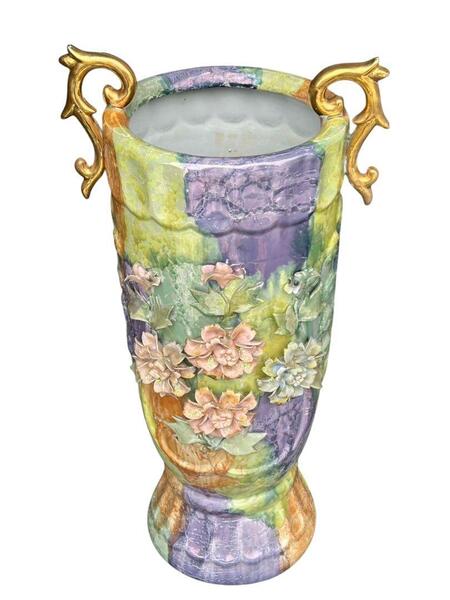 フラワーモチーフ陶器 花瓶 傘立て 玄関飾り インテリア