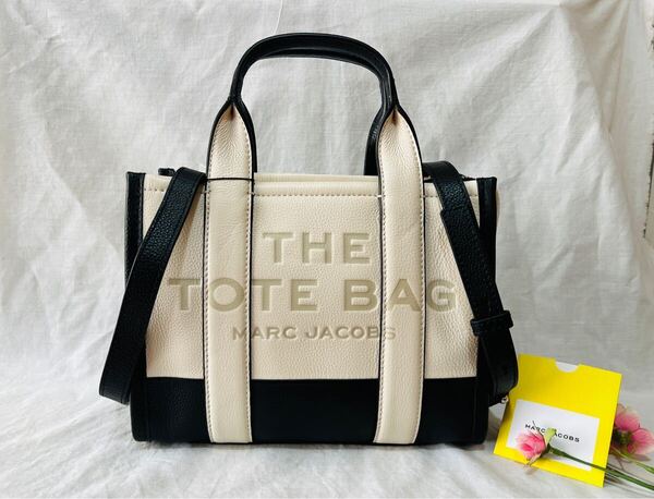 人気!MARC JACOBS レザー ミニ トートバッグ ショルダーバッグ THE LEATHER MINI TOTE BAG IVORY MULTI 112 マークジェイコブス